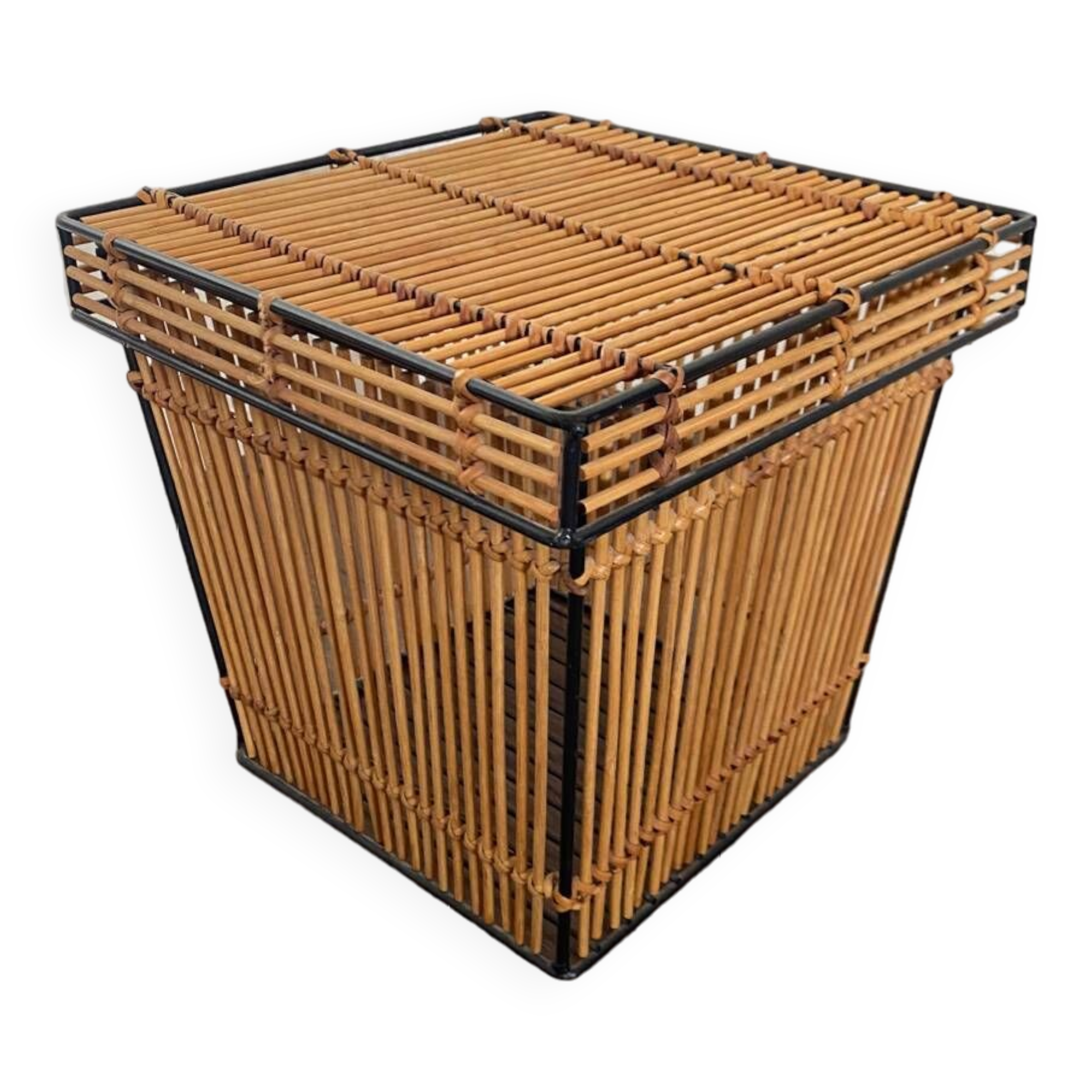 Mid-Century Rattan and Metal Storage Box by Rohe Noordwolde, 1950s