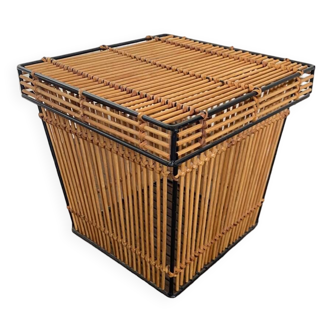 Mid-Century Rattan and Metal Storage Box by Rohe Noordwolde, 1950s