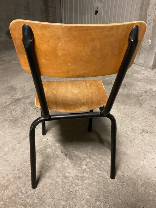 Chaise adulte �� bois et acier années 50