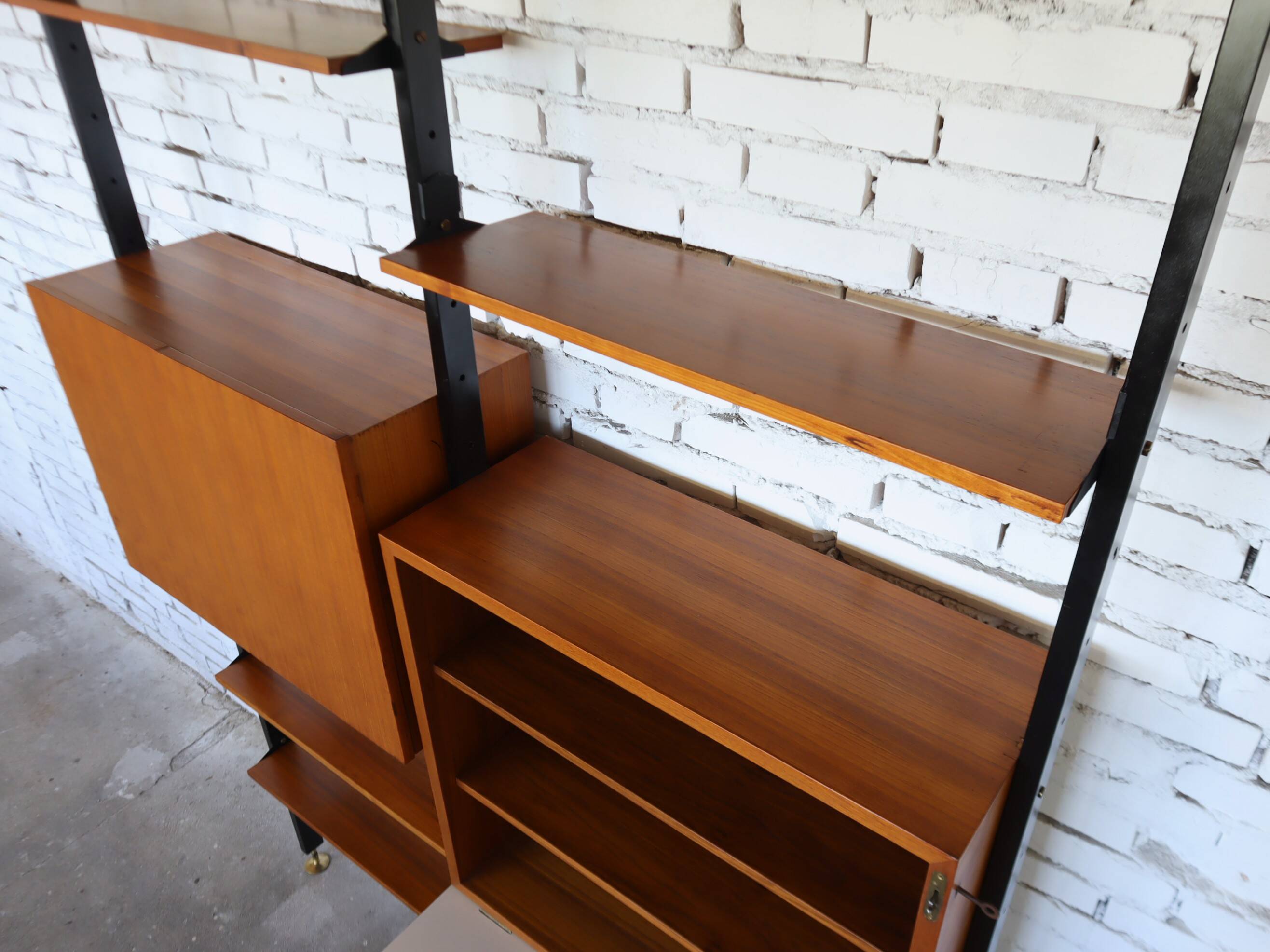 1950s mid-century wall unit teak and iron folding desk & cabinet module