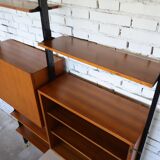 1950s mid-century wall unit teak and iron folding desk & cabinet module