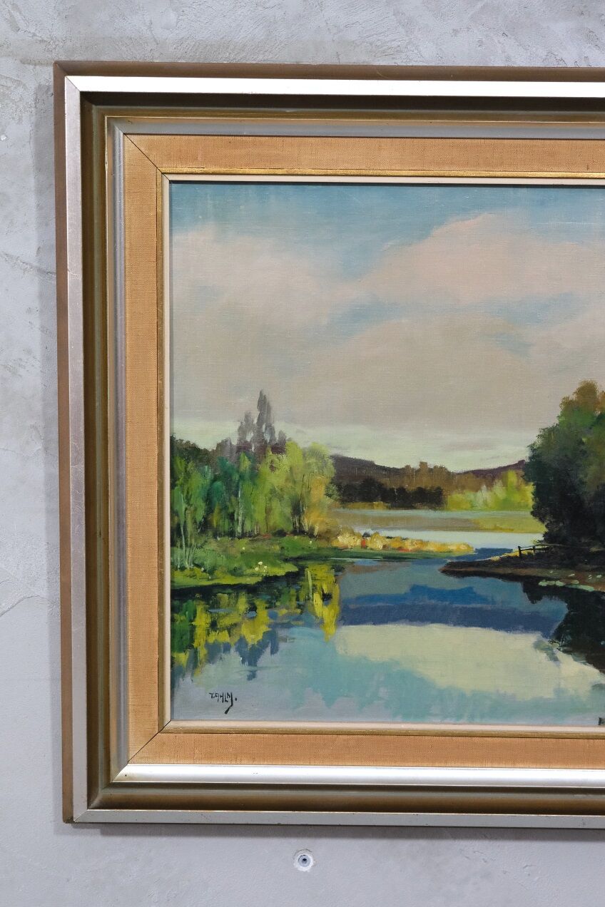 Tage Rudolf Ahlm, Swedish landscape, oil on canvas, 1940s, framed