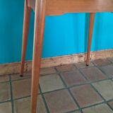 Vintage bistro table with compass legs, formica, beech, 50 x 70.