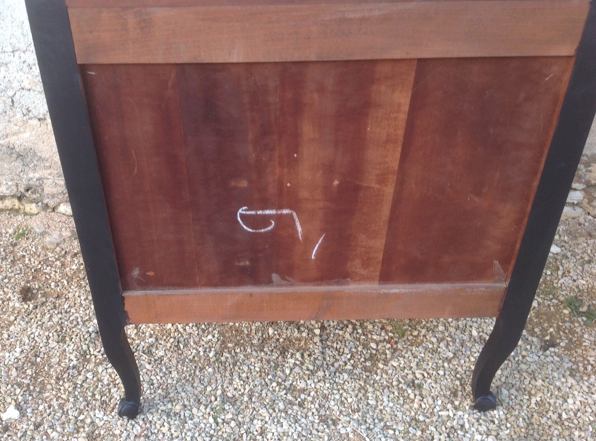 Louis XV style scriban bookcase in black and Basque red patinated cherry wood
