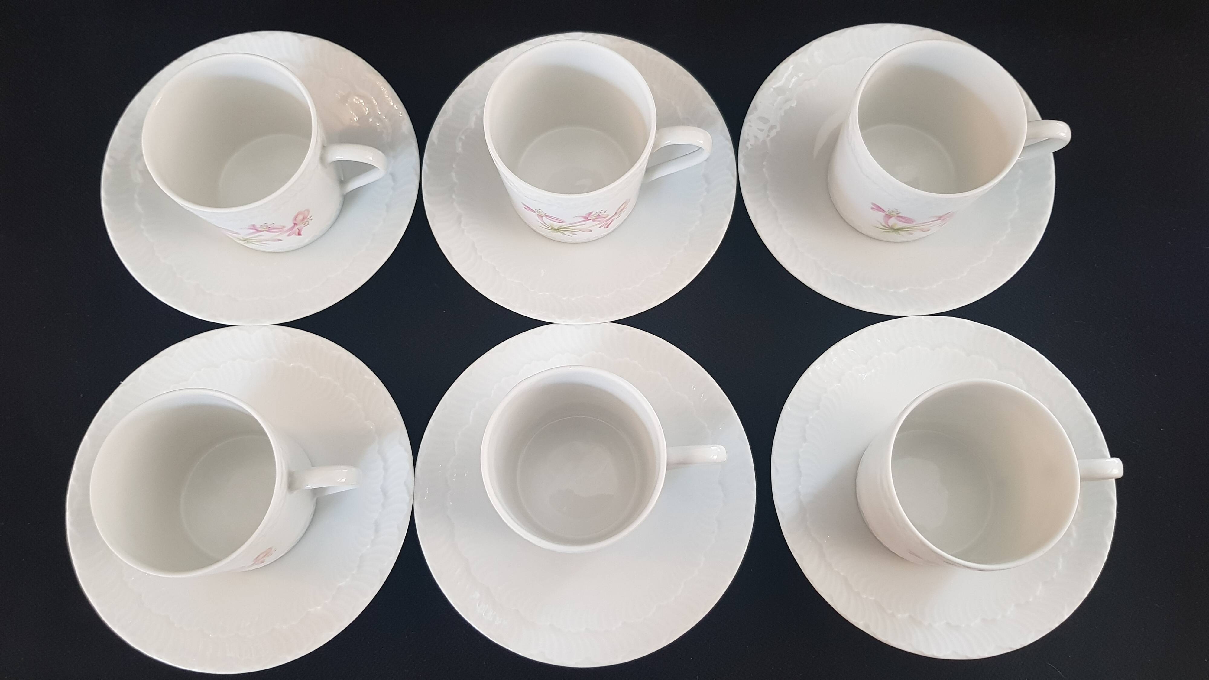 Set of six coffee cups and saucers, Limoges, Goumot Labesse
