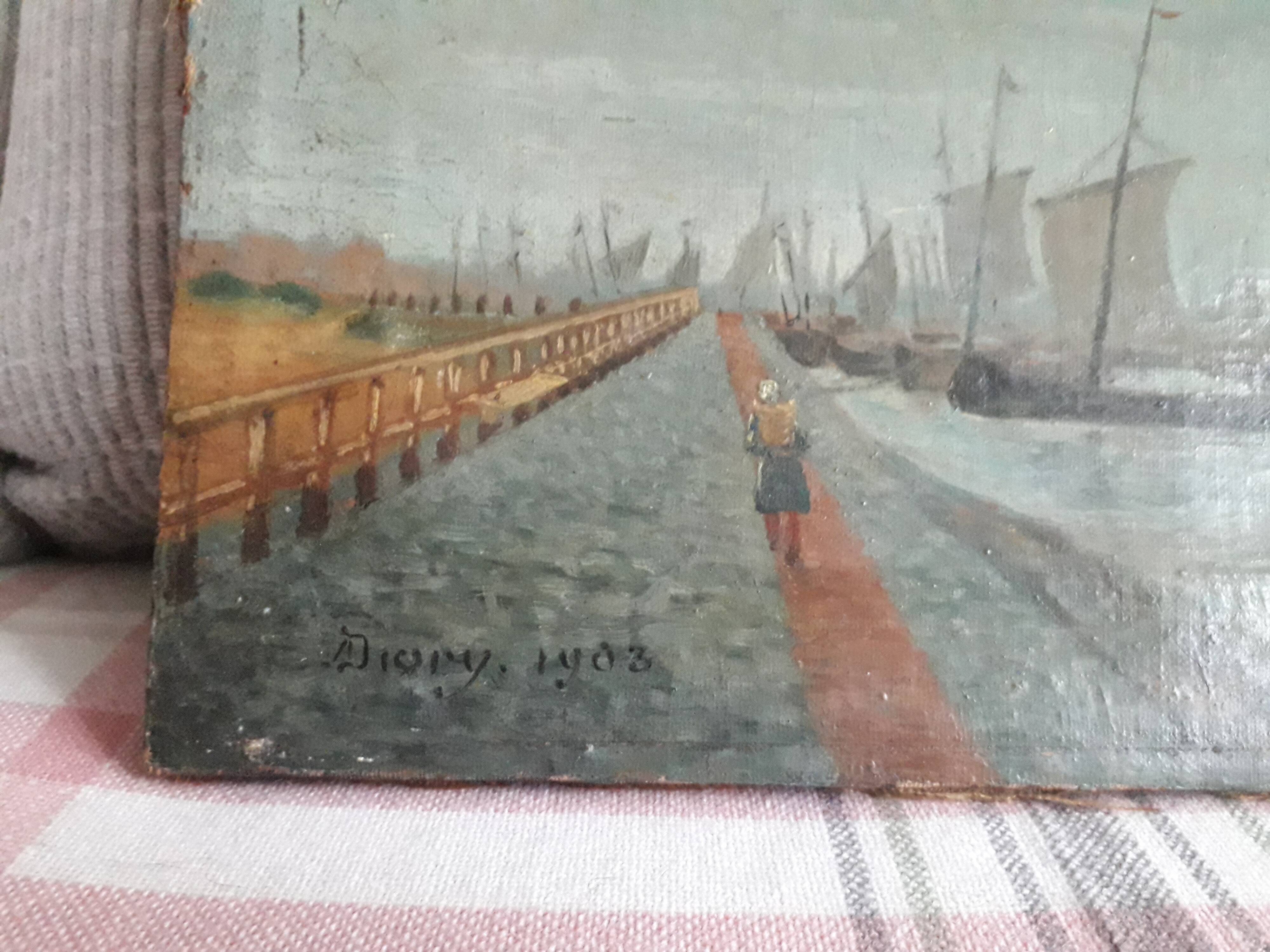 Antique oil painting depicting Venice