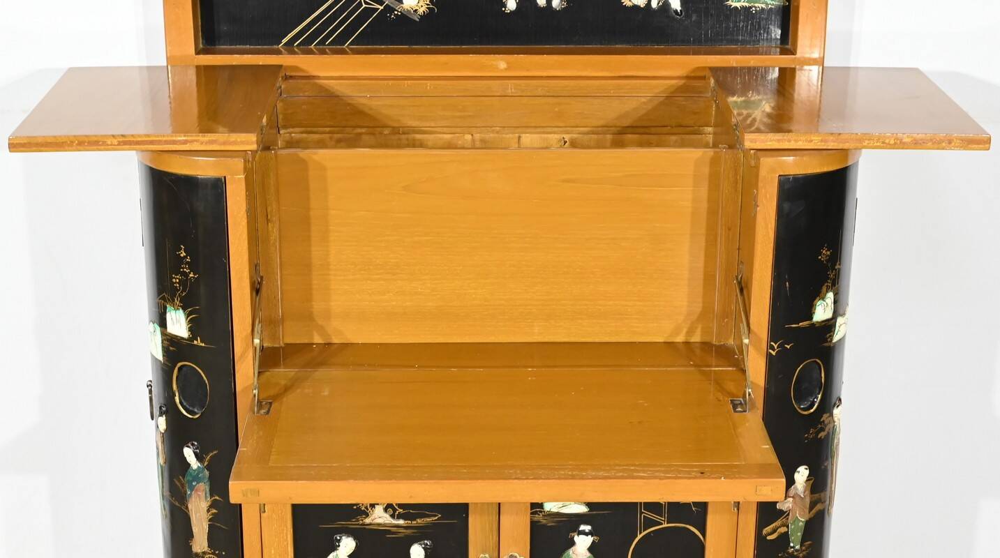 Asian Liquor Cabinet in Lacquered Wood, China – 1950