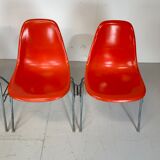 Vintage Eames Herman Miller DSS side chairs in coral orange