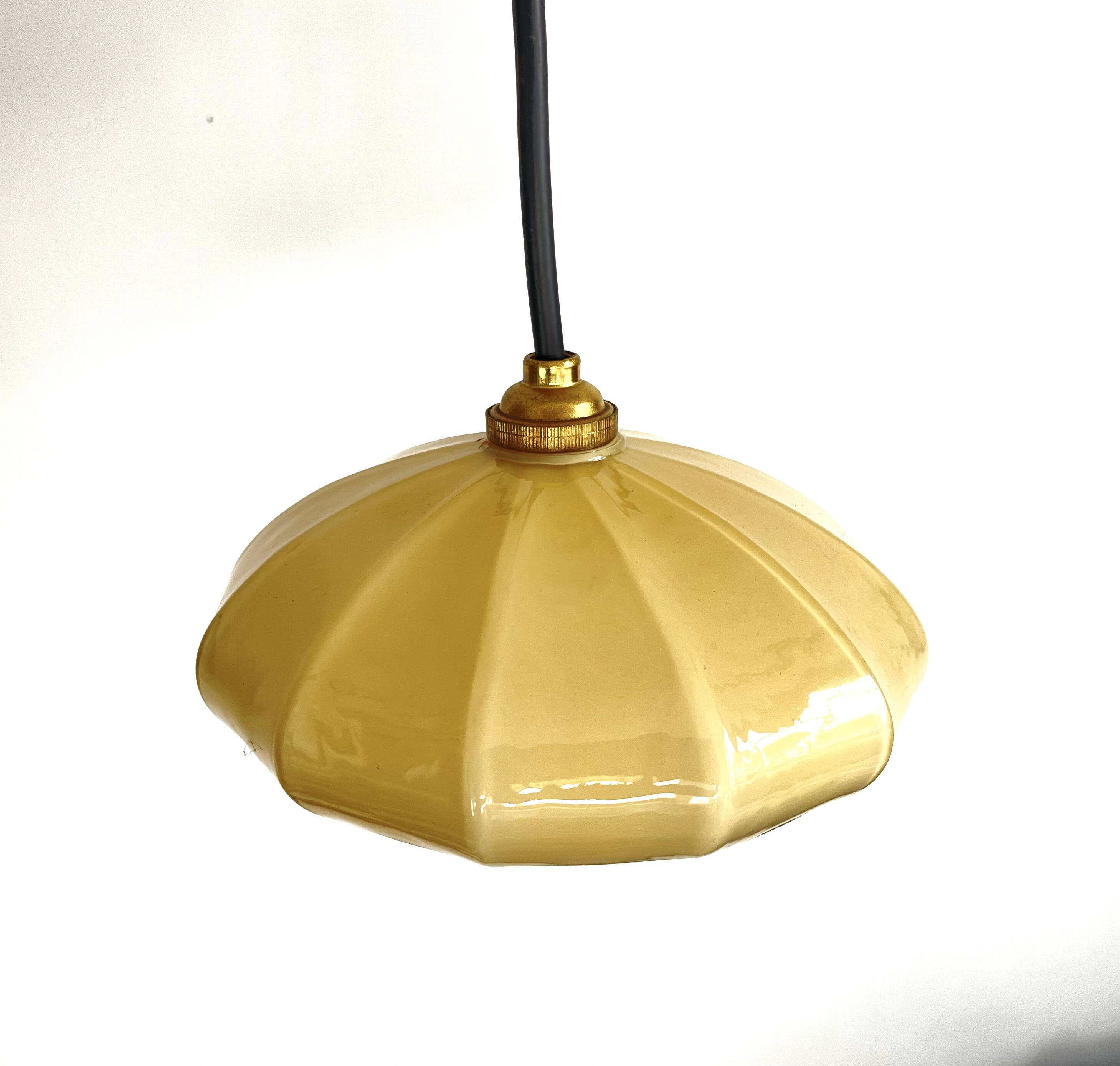 Small yellow opaline cup pendant light