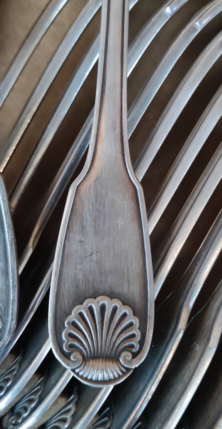 Old Christofle 57-piece shell model cutlery set