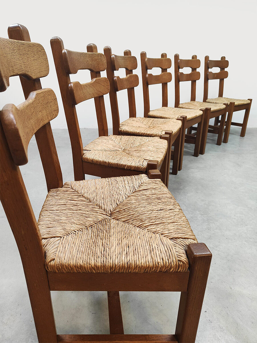 Brutalist rush dining chairs vintage 1970
