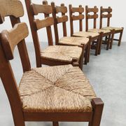 Chaises de salle à manger brutalistes en jonc vintage 1970