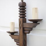 Wooden pendant light, vintage pendant light, 2-light wooden hanging lamp, Gothic