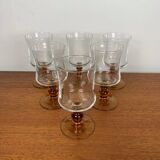 Set of 6 amber-stemmed water glasses, France, vintage