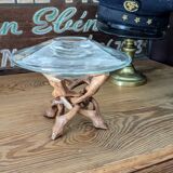 Glass cup molded on carved exotic wood