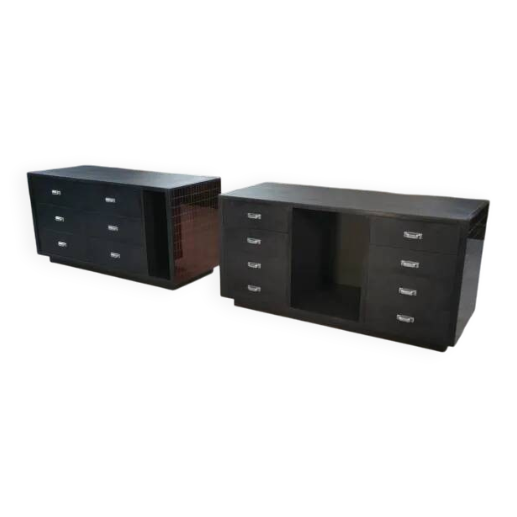 Set of 2 smoked mirrored dressing tables/jewelry counters with drawers 1970s