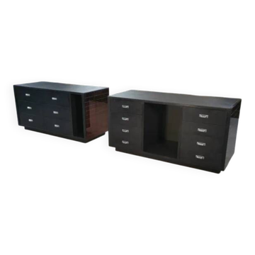 Set of 2 smoked mirrored dressing tables/jewelry counters with drawers 1970s