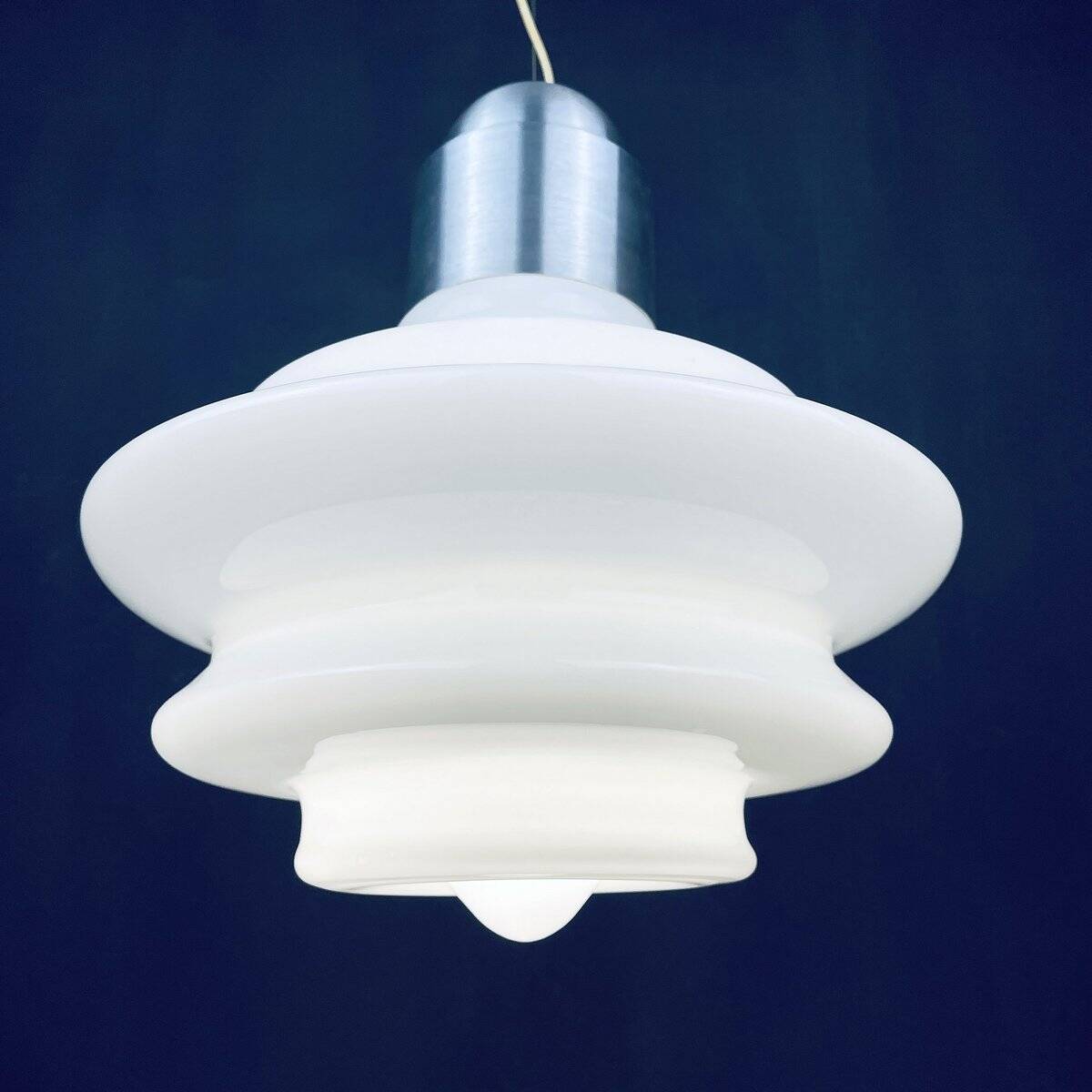 Large opaline glass pendant lamp, mid-century, Italy, 1960s.