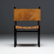 Cognac Leather Armchair, Black Lacquer Steel Frame, Belgium, 1960s