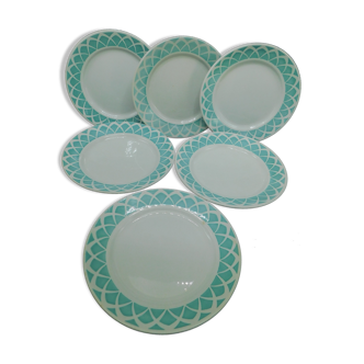 Set de 6 assiettes plates Fenal Badonviller vert menthe
