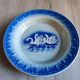 Hollow plate Moulin des Loups Hamage France, blue and white swan decoration.