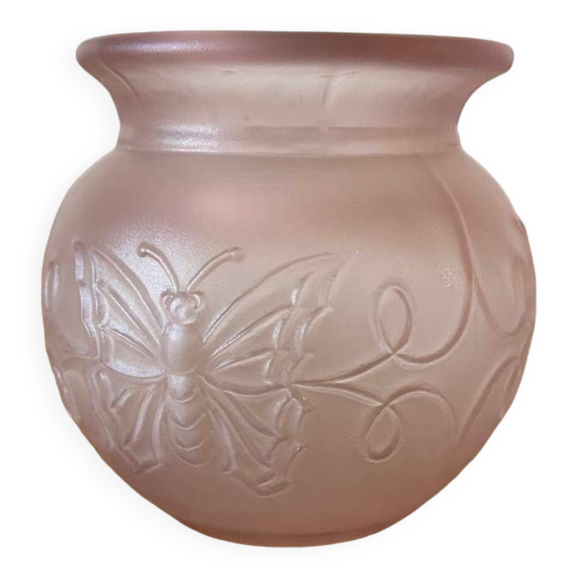 Small pink opaline vase with butterfly motif