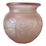 Small pink opaline vase with butterfly motif