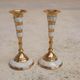 Pair of vintage brass and mother-of-pearl candlesticks