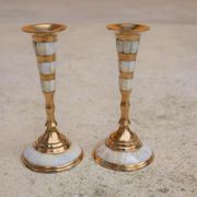 Pair of vintage brass and mother-of-pearl candlesticks