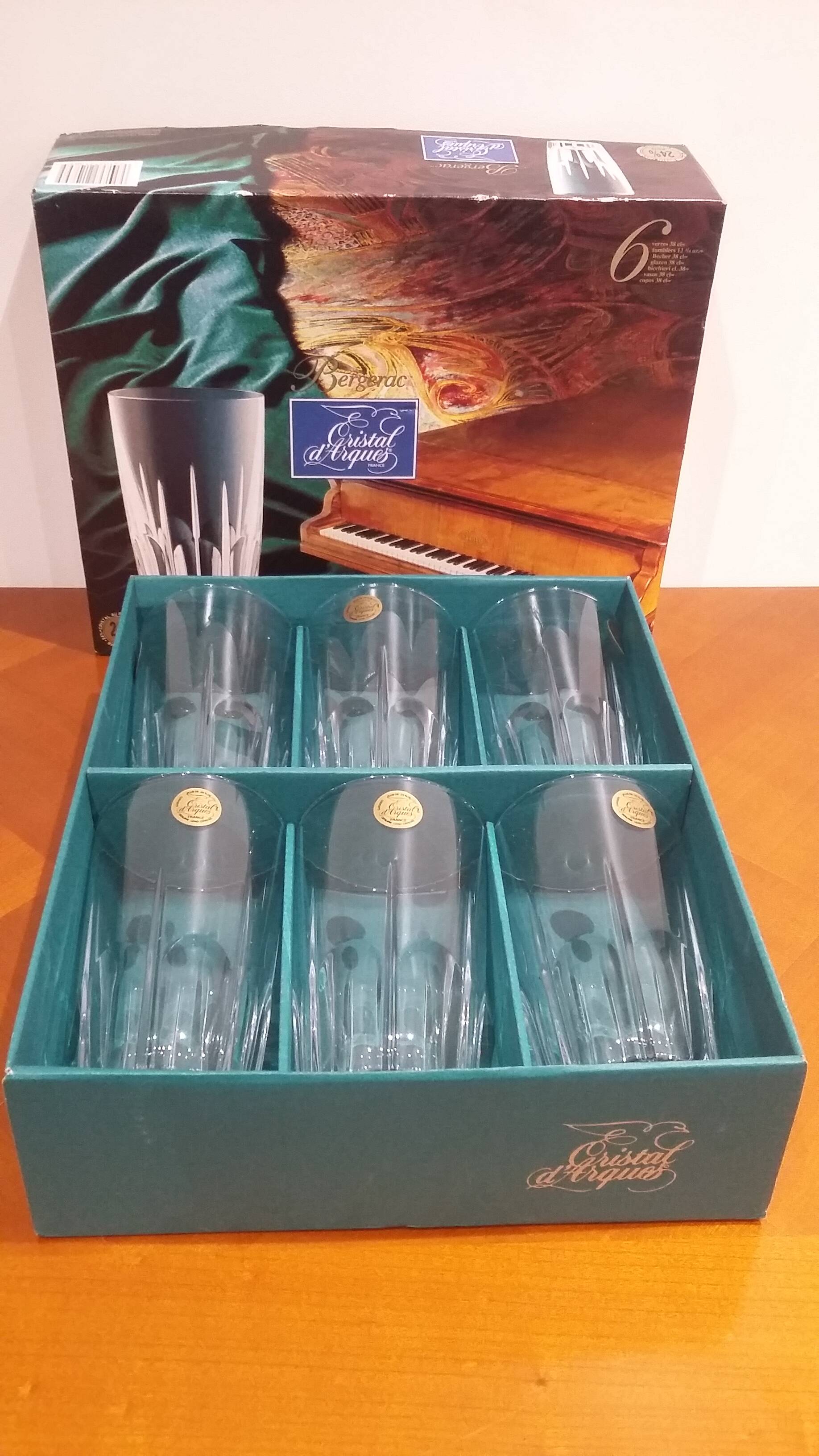 Très Joli Coffret De 6 Verre A Eau Ou Orangeade Bergerac En Cristal D'arque
