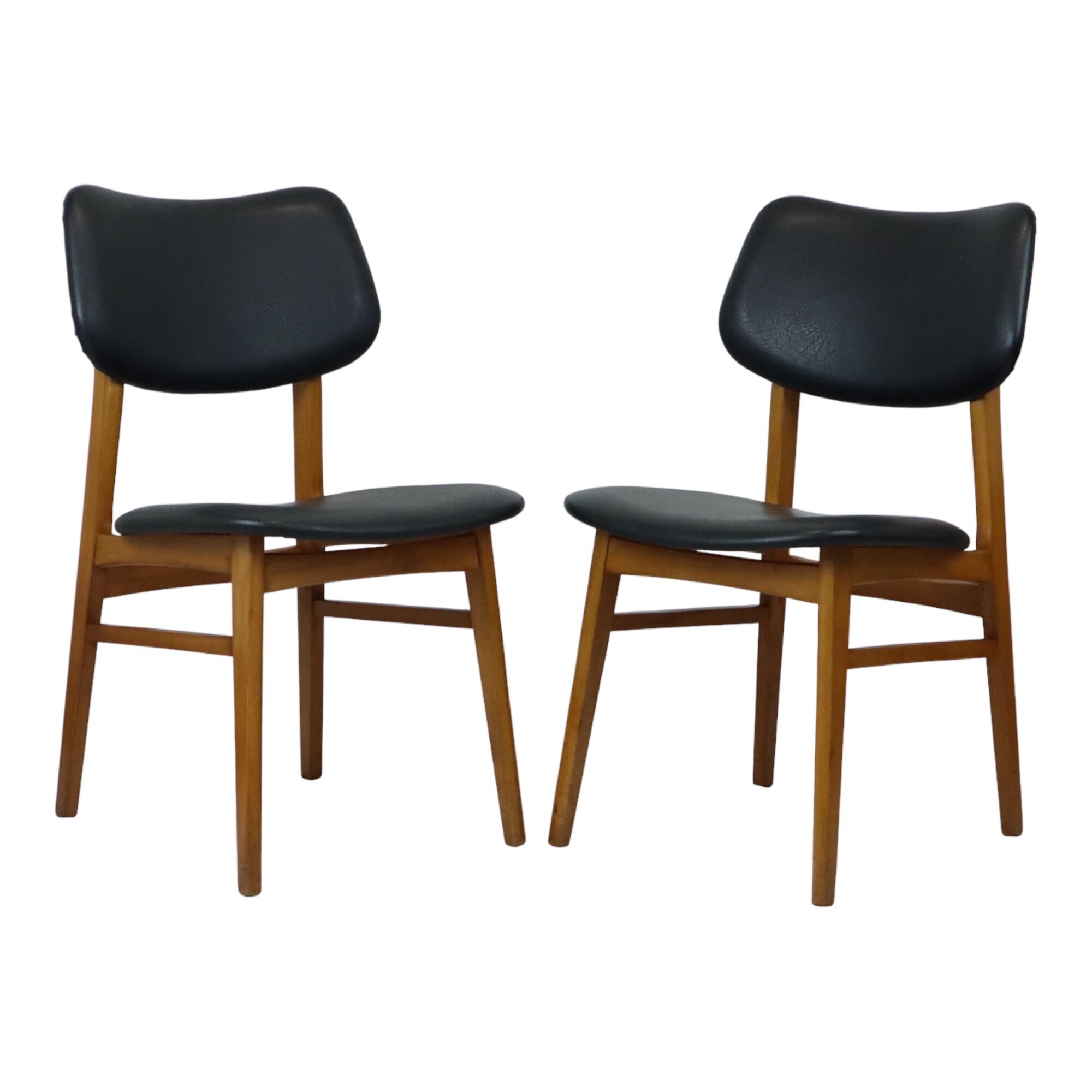 Vintage Design Chairs Beech Wood Black Skai Leather East Germany Möbel 1960