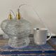 Set of two vintage electrified glass pendant lamps