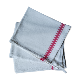 Linen tea towels embroidered red line