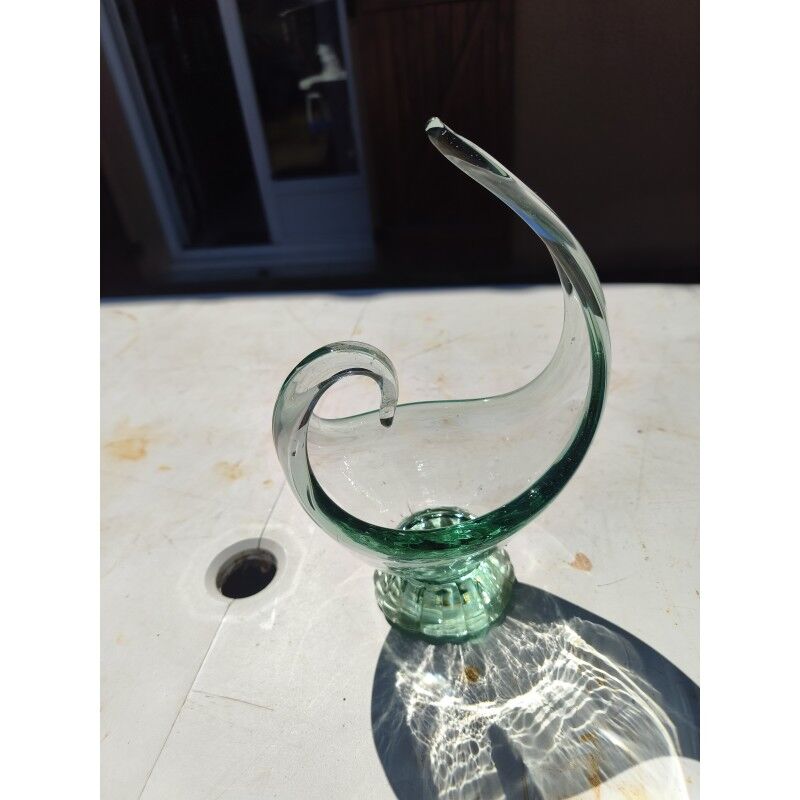 2 blue crystal and blown glass pocket vases