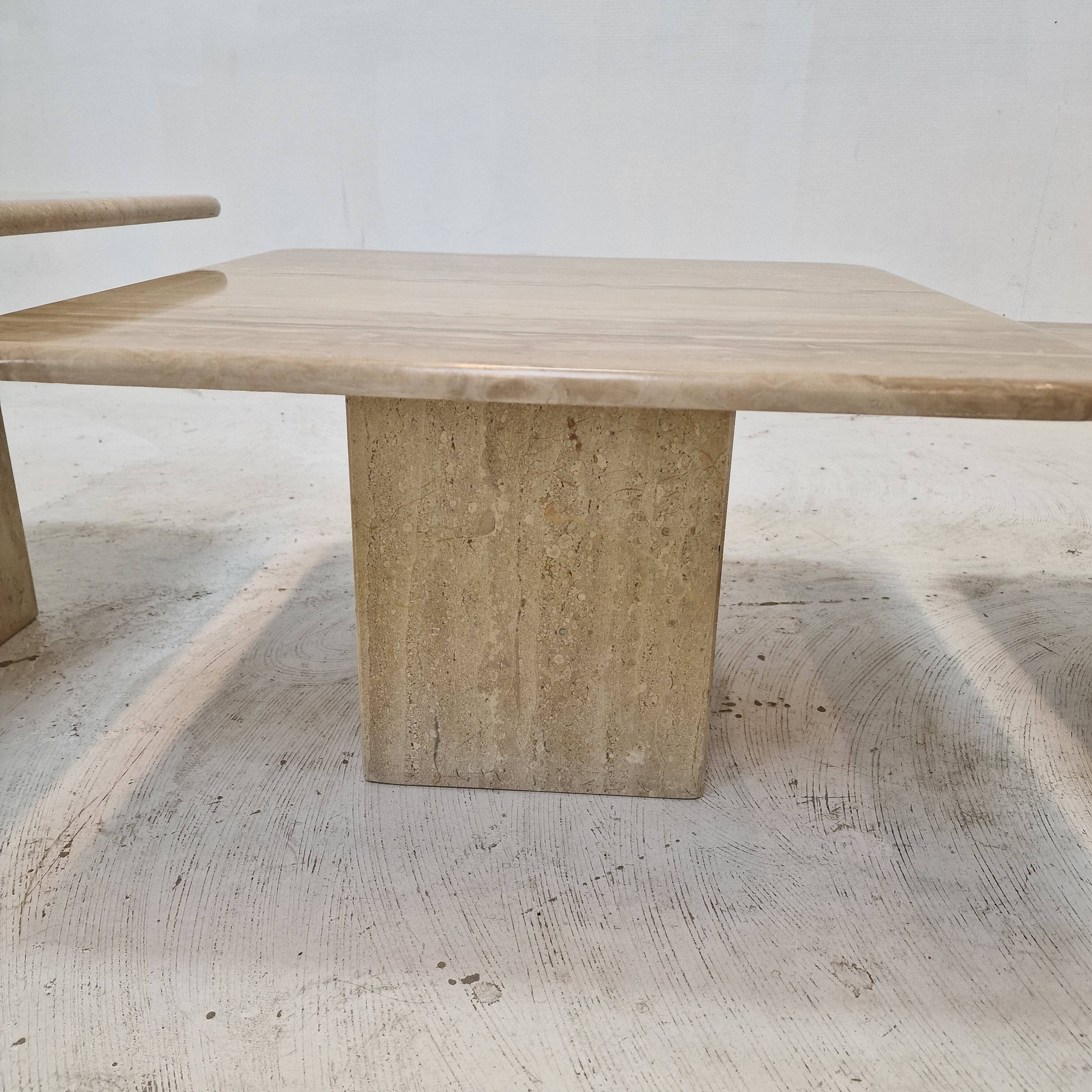 Set of 3 Italian Travertine Coffee or Side Tables, 1980s