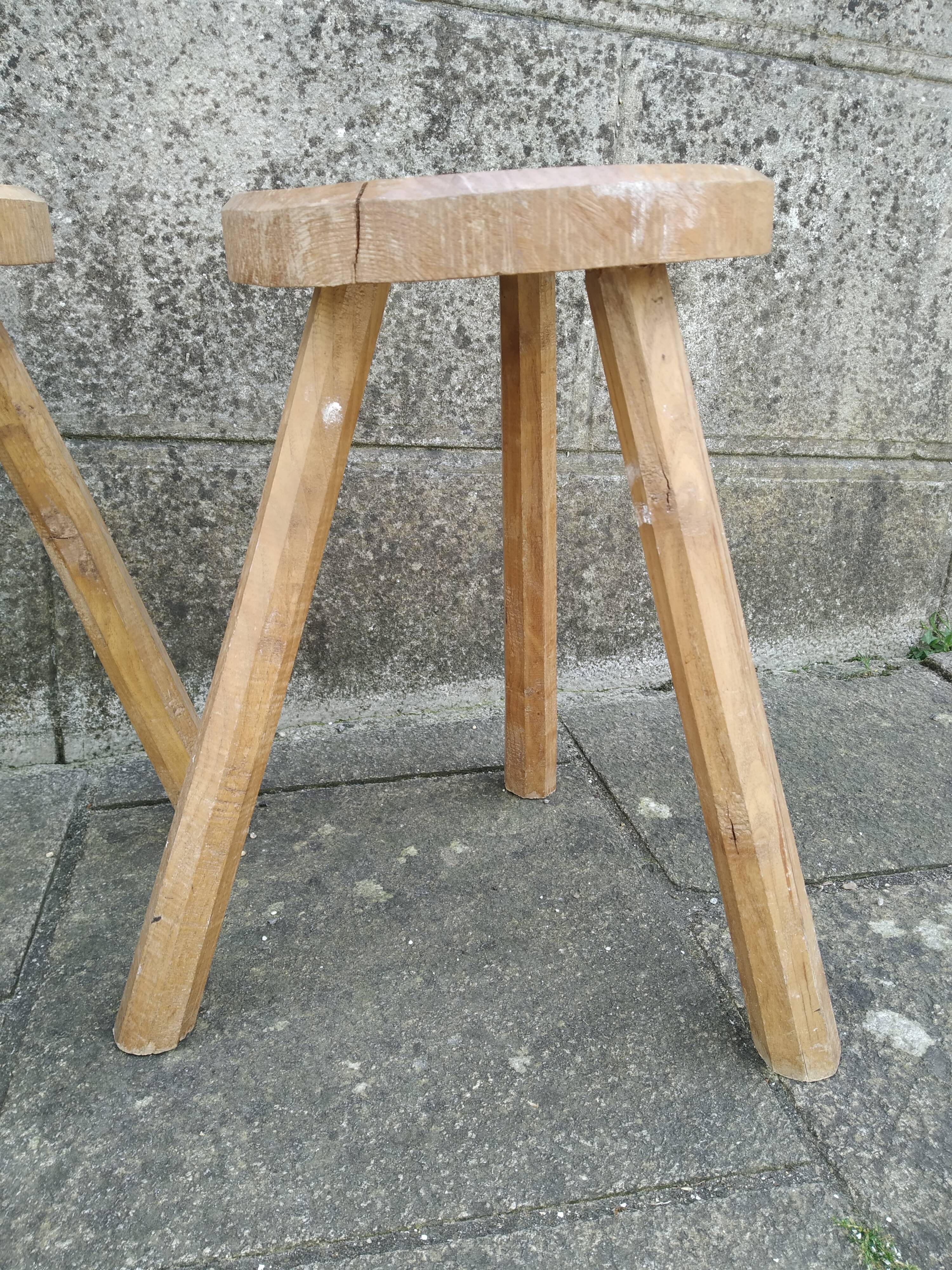 Pair of brutalist wood stools