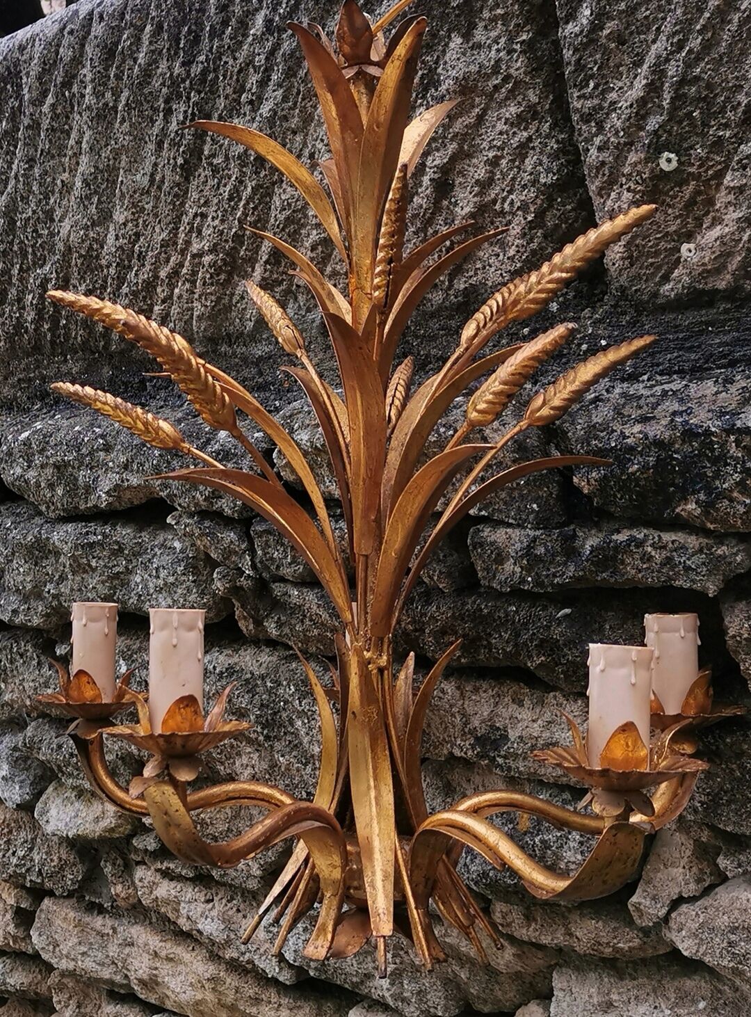 Nice chandelier 60s ears of wheat in 5 branches gilded metal