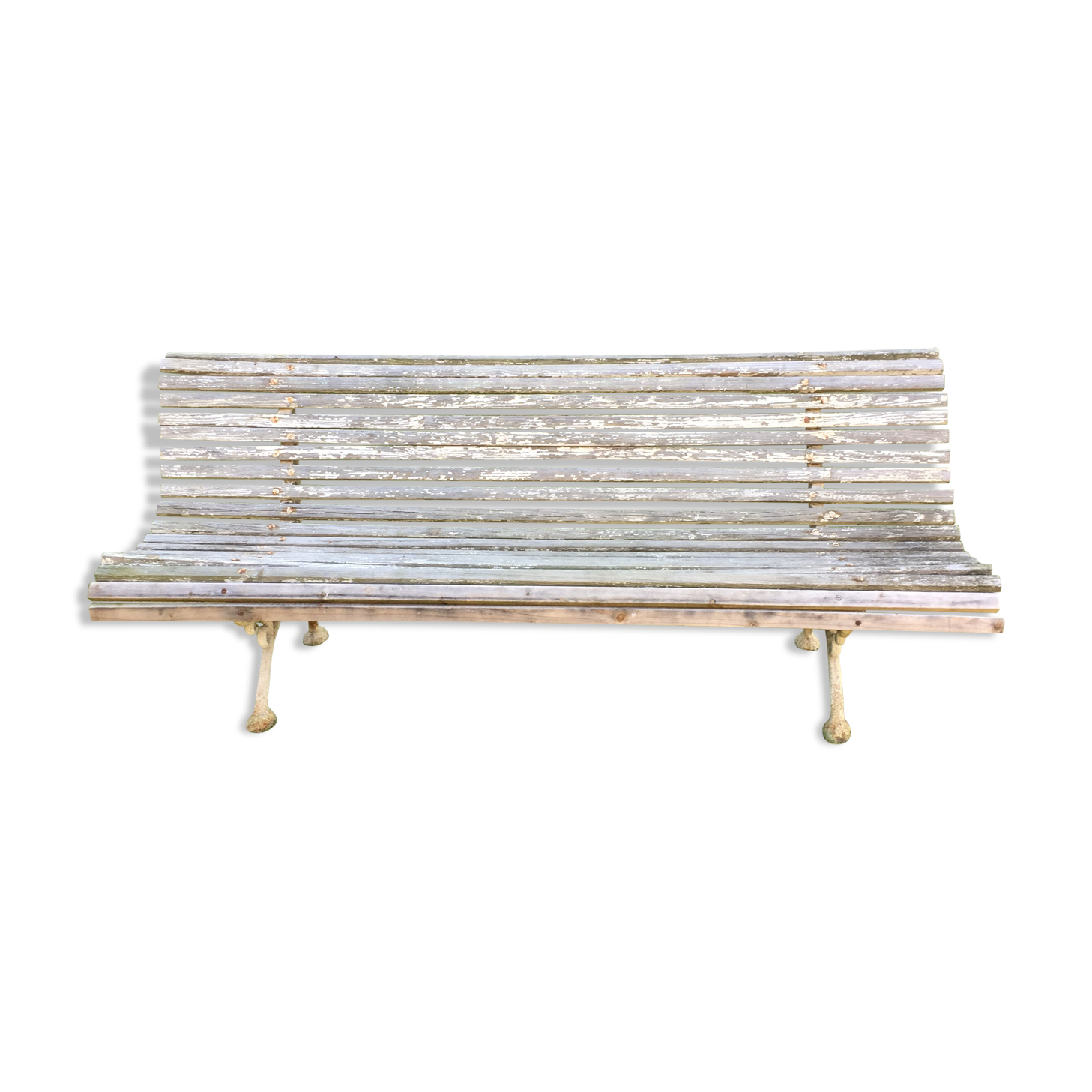 Garden bench wood and feet white patina iron
