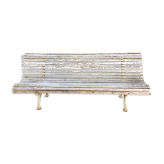 Garden bench wood and feet white patina iron