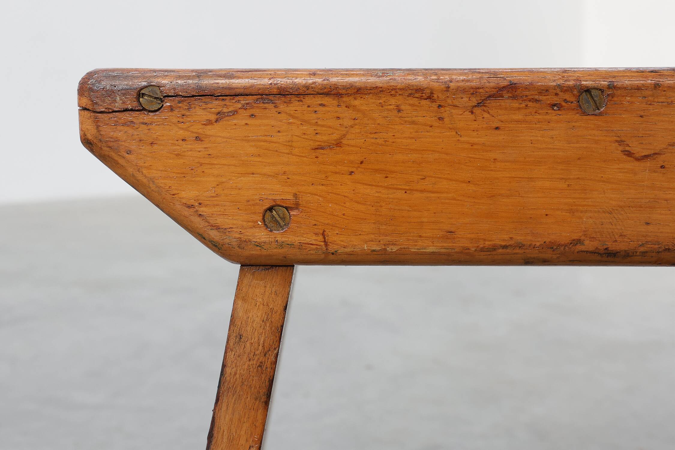 Rustic Pine Stool with Cut-Out Trestle Legs, Sweden, circa 1920