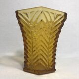 Old ART DECO glass Vase Hexagonal yellow Vintage