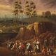 Italian painting landscape with wayfarers from the 18th century