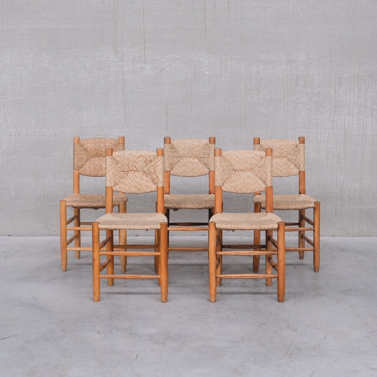 Charlotte Perriand 'Bauche' Model 19 Mid-Century French Rush Dining Chairs