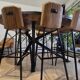 High wooden table + 6 stools – herringbone design