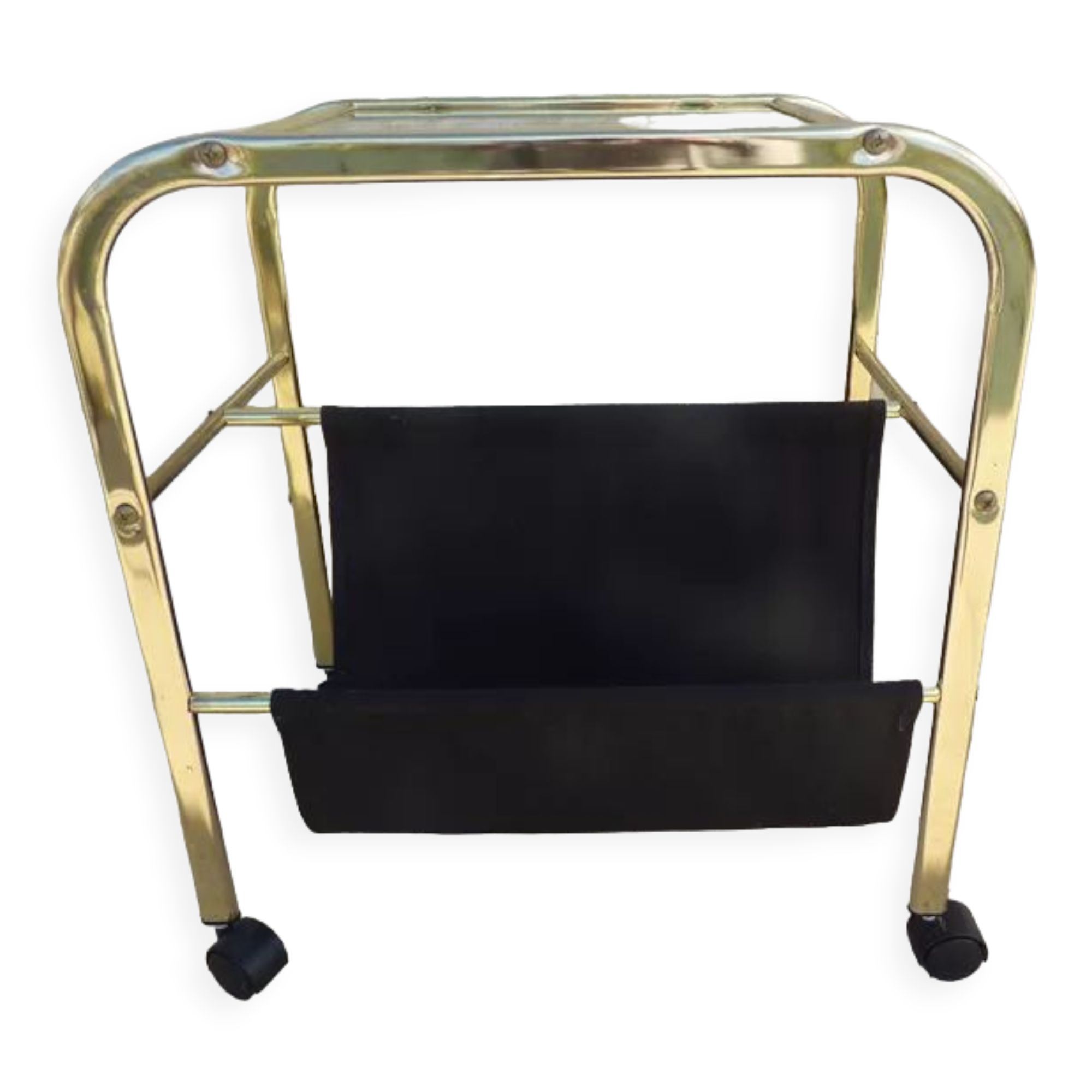 Vintage gilded metal magazine door with glass top and two compartments