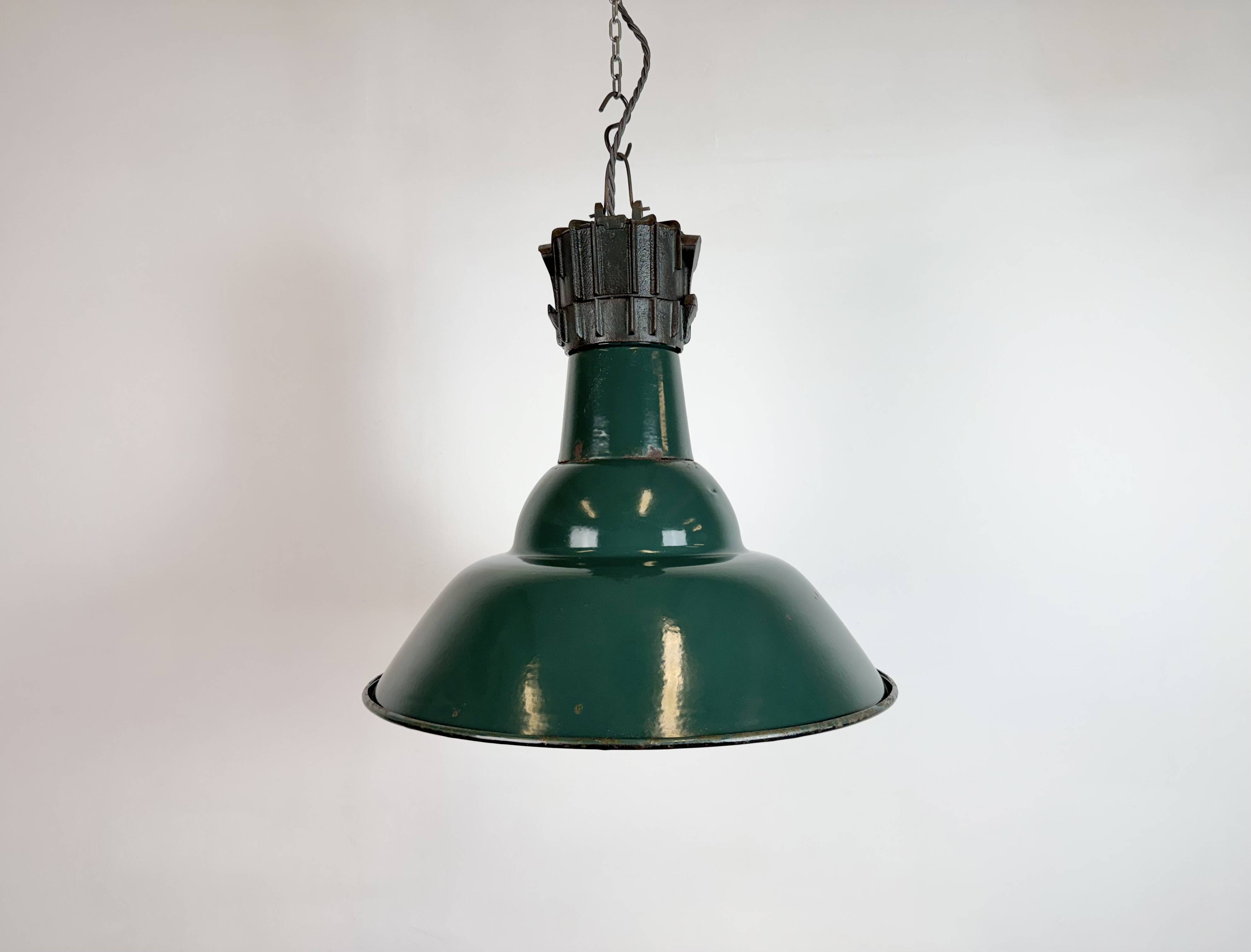 Industrial French Petrol Enamel Pendant Lamp from Sammode, 1950s