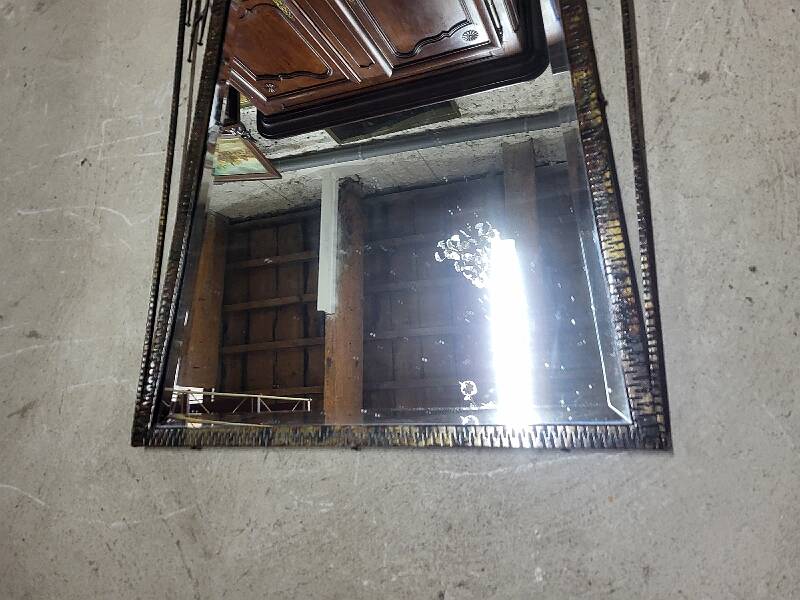 1930 art deco mirror in wrought iron with beveled glass