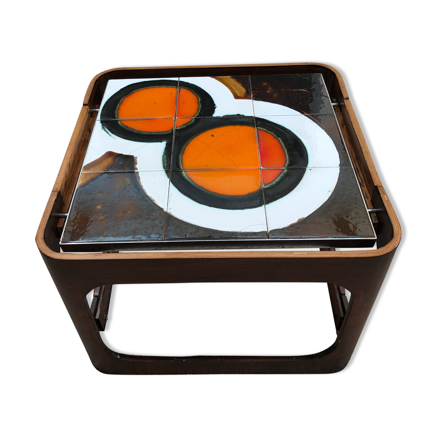 70's teak and ceramic coffee table