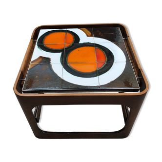 70's teak and ceramic coffee table