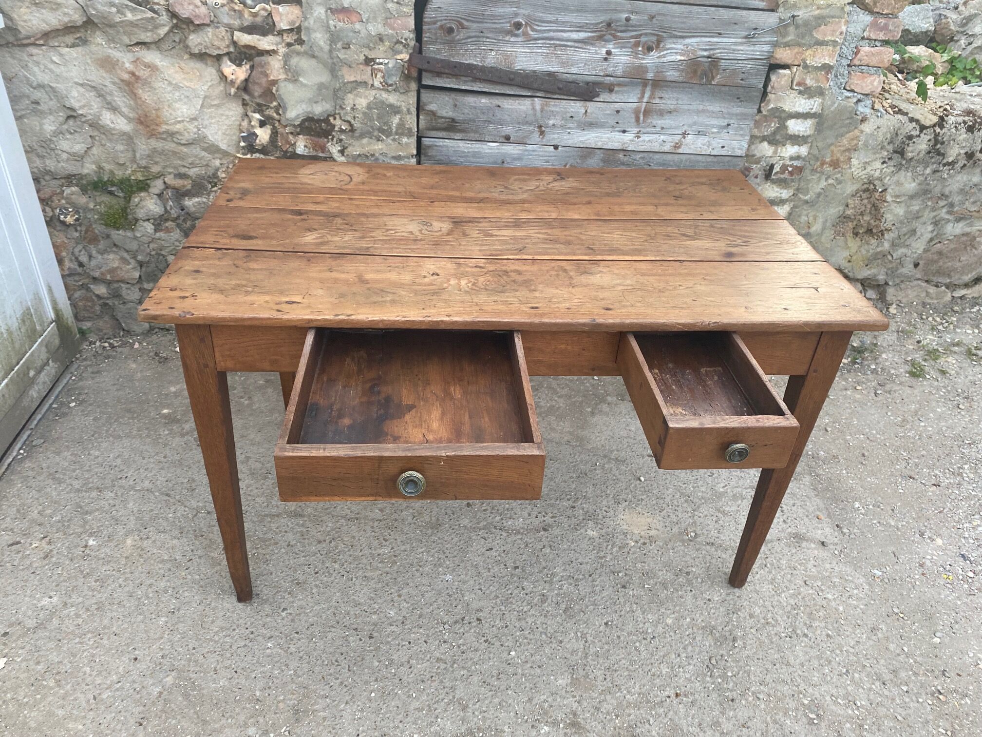 Solid oak farmhouse table with 2 drawers 1900